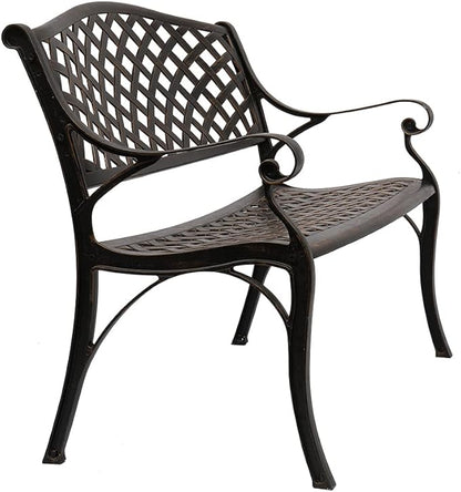 Outvita 2-Person Aluminium Outdoor Bench, Waterproof Patio Loveseat, Mesh Back with Arched Legs, Antique Bronze Finish, Sturdy and Durable, Outdoor, Front Porch, Backyard, Lawn, Garden, Pool, Deck