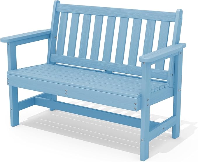 SERWALL Outdoor Bench, HDPE Outdoor Benches Weatherproof, 2-Person Garden Bench with 660 lbs Weight Capacity - Photo 1