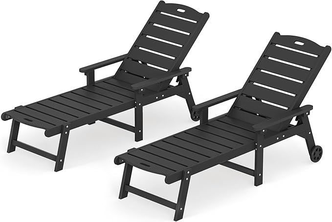 LUE BONA Outdoor Chaise Lounge Chairs Set of 2, HDPS Lounge Chair, 5 Positions Adjustable Pool Lounge Chairs - Photo 8