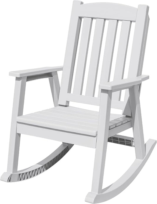 Flamaker Outdoor Rocking Chairs, PP Material Patio Rocking Chairs All Weather Resistant, Heavy Duty Rockers with High Back for Patio Backyard Porch (White)
