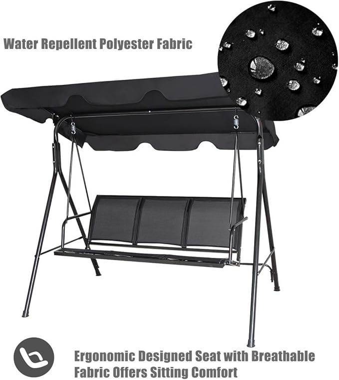 TANGKULA 3 Person Patio Swing, Steel Frame with Polyester Angle Adjustable Canopy, All Weather Resistant Swing Bench - Photo 8
