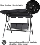 TANGKULA 3 Person Patio Swing, Steel Frame with Polyester Angle Adjustable Canopy, All Weather Resistant Swing Bench - Photo 8