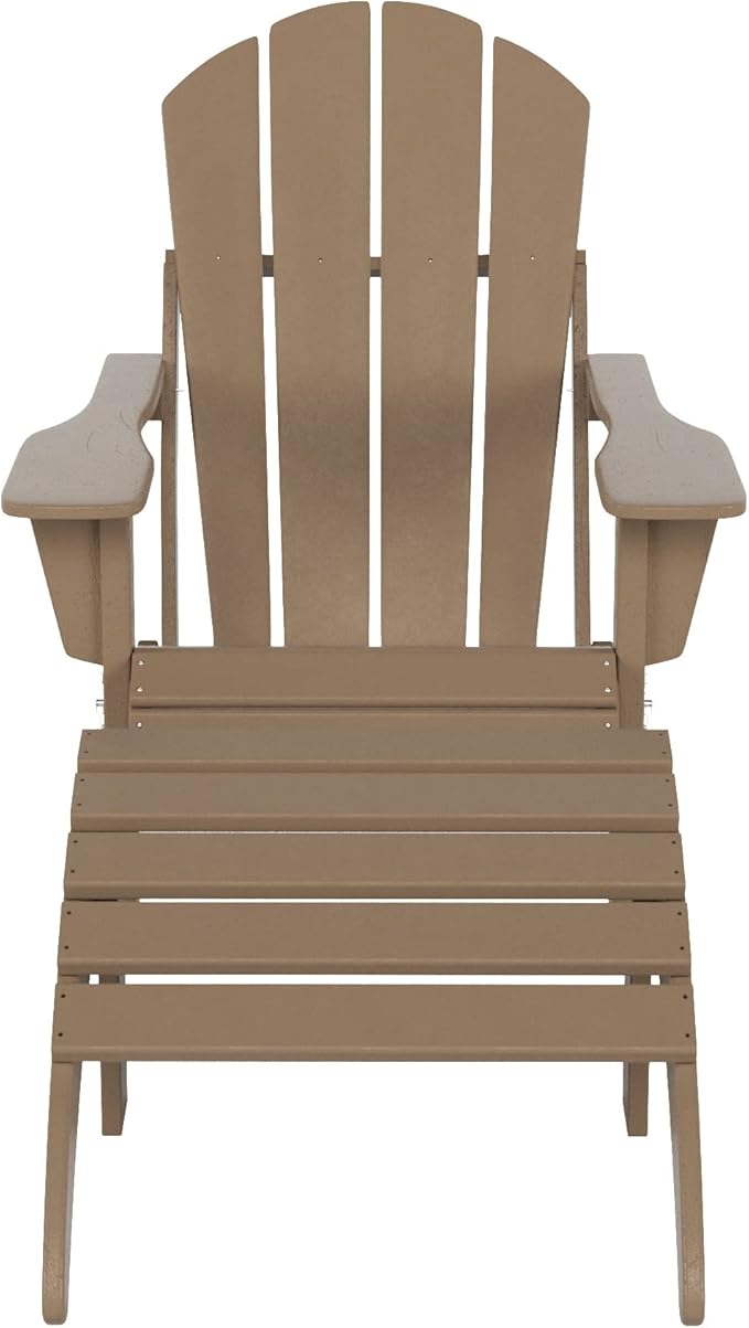 WO Home Furniture Adirondack Chair Outdoor Ottoman Set of 2 PCS Classic Patio Furniture (Weathered Wood)