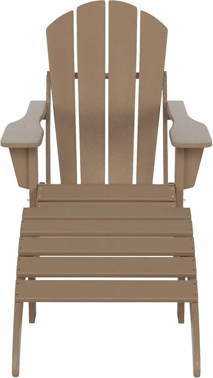 WO Home Furniture Adirondack Chair Outdoor Ottoman Set of 2 PCS Classic Patio Furniture (Weathered Wood)