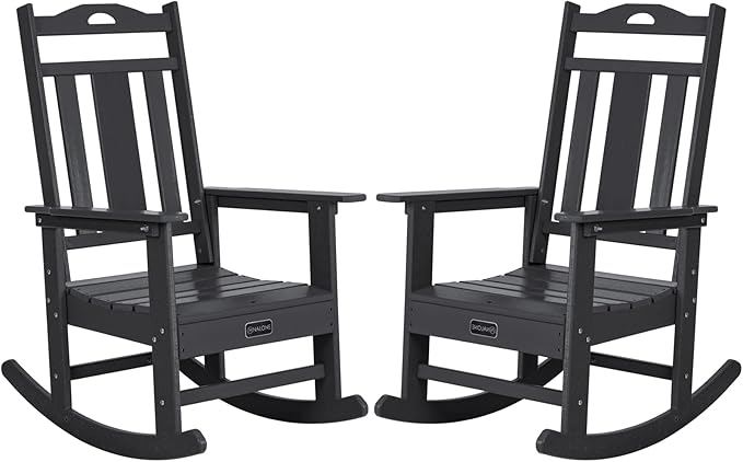 nalone Outdoor Rocking Chairs Set of 2, HDPE All Weather Resistant Rocking Chair for Porch, Oversized Patio Rocker Chair for Adult, Outdoor Rockers for Garden Lawn