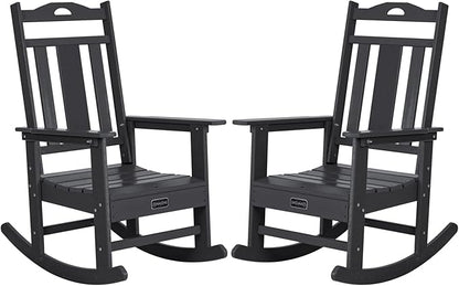 nalone Outdoor Rocking Chairs Set of 2, HDPE All Weather Resistant Rocking Chair for Porch, Oversized Patio Rocker Chair for Adult, Outdoor Rockers for Garden Lawn