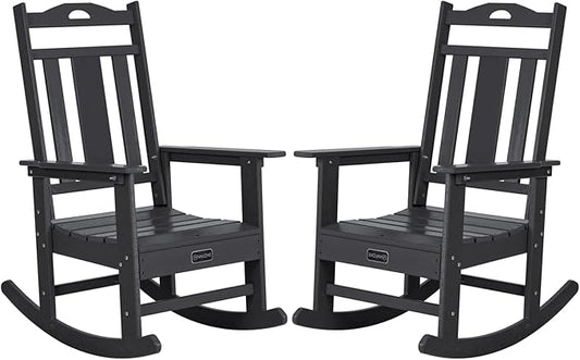 nalone Outdoor Rocking Chairs Set of 2, HDPE All Weather Resistant Rocking Chair for Porch, Oversized Patio Rocker Chair for Adult, Outdoor Rockers for Garden Lawn