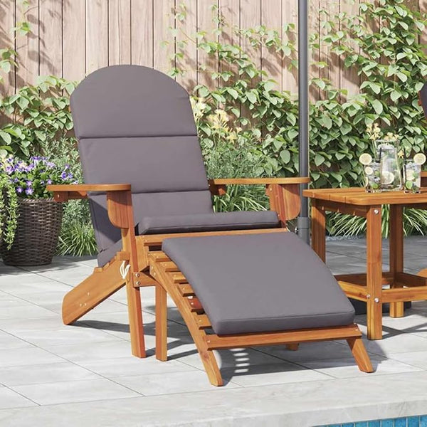 Adirondack Garden Chair with Footrest and Cushions, Foldable Outdoor Patio Lounge Seat, Solid Acacia Wood - Photo 1