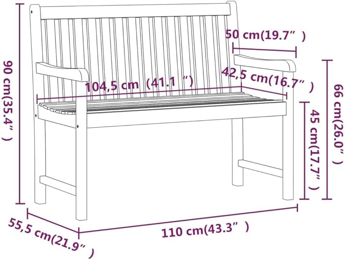 Patio Bench Garden Bench Outdoor Bench for Outdoors Porch Entryway Furniture for Yard 43.3" Solid Acacia Wood