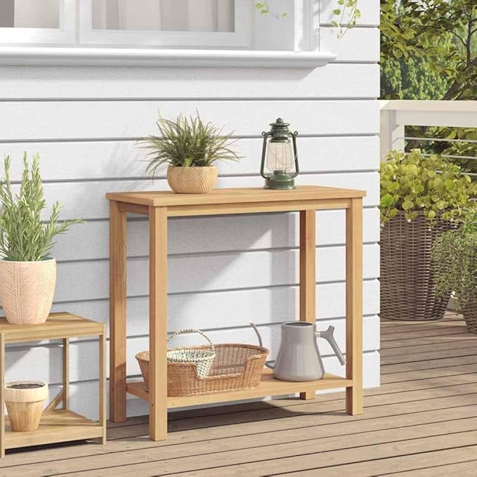 Solid Teak Wood Console Table 33.46 x 13.78 x 29.53 in Brown for Outdoor Patio Garden with Storage Space Modern - Photo 4