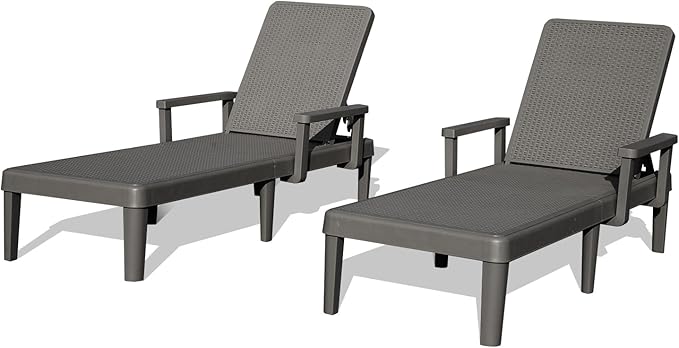 Domi Pool Lounge Chairs Set of 2, Outdoor Lounge Chairs with 6 Positions Backrest Adjustable Armrest - Photo 1