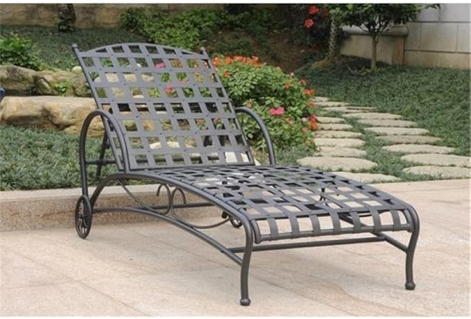 Bowery Hill Iron Patio Chaise Lounge, 73 in Long, Heavy Duty Frame, Antique Black Finish, 5-Position Adjustable - Photo 1