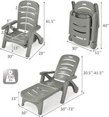 LDAILY Moccha Plastic Folding Lounge Chair, 5-Position Adjustable Chaise Lounge with 2 Rolling Wheels, Armrest - Photo 2