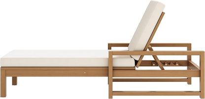Lounge Chair Outdoor, Acacia Wood Oversized Chaise Lounge Chair with 5 Positions, Patio Lounge Chair with Thick Cushions, Weather-Resistant for Pool, Deck, Poolside,Light Teak