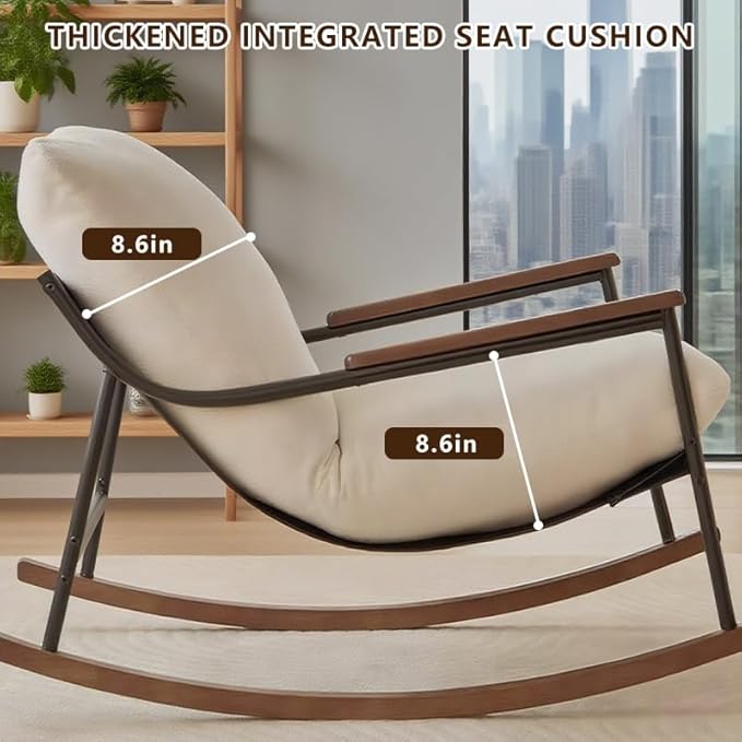 Comfortable Glider Rocking Chair with Footrest, Reclining Lounge Chair with Soft Cushions, High Back and Armrests, Indoor & Outdoor Patio Rocker for Living Room, Bedroom or Office, White
