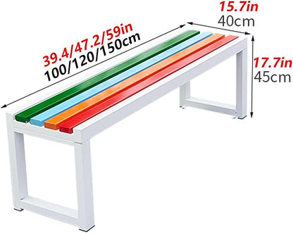 Outdoor Metal Garden Bench Seat, Park Benches with Anti-Rust Aluminum Steel Metal Frame, Slatted Seat, Patio Loveseat for Yard, Lawn, Porch, Choice of Colours(Color+white,A-39.4*15.7*17.7")