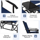 Giantex Outdoor Glider, Rocking Chair with Metal Frame, Center Tempered Glass Table, 2-Person Loveseat - Photo 7