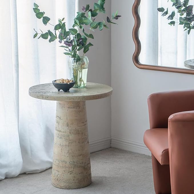 Faux Stone Side Table Round End Table Patio Small Drink Table for Small Spaces - Photo 3