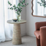 Faux Stone Side Table Round End Table Patio Small Drink Table for Small Spaces - Photo 3