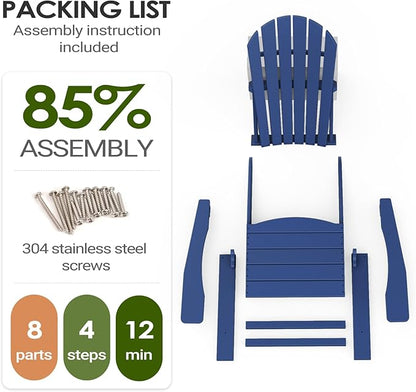 OTSUN Adirondack Chair, HDPE All-Weather Patio Chair, Plastic Lawn Chair 380 lbs Capacity, Outdoor Chairs for Fire Pit, Yard, Porch, Garden, Deck, Swimming Pool, Dark Blue