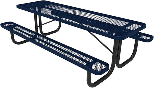 COATEDOUTDOORFURNITURE T8-TXTDBL Heavy Duty Rectangular Portable Picnic Table, 8 Ft, Textured Dark Blue, Made in America