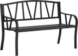 50" Metal Garden Bench, Black Outdoor Bench for 2 People, Park-Style Patio Seating, Decor with Smooth Armrests - Photo 1