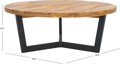 SAFAVIEH Outdoor Collection Leo Natural/Black Solid Wood Round Coffee Table
