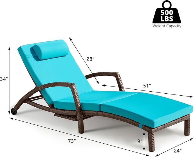 Chaise Lounge Chairs Outdoor Set of 4, Comfy Outside Wicker Patio Pool Lounge Chair w/ 5 Adjustable Back Angle, Cup Holder, Thicken Cushion