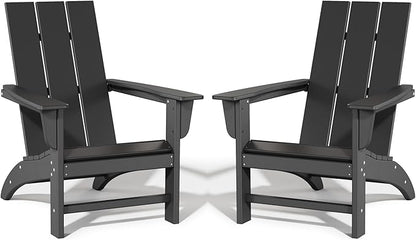 Poly Lumber Adirondack Chairs Set of 2, All-Weather Resistant Outdoor Patio Chairs, Look Like Wood, Pre-Assembled Outdoor Fire Pit Chair for Pool, Deck, Backyard, Garden, Black