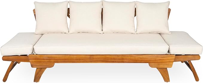Christopher Knight Home Gary Patio Convertible Couch, Wooden Outdoor Daybed - Photo 7