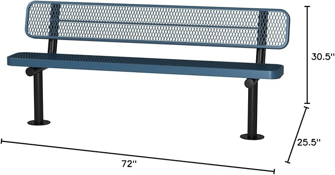 COATEDOUTDOORFURNITURE Coated Outdoor Furniture Heavy-Duty Outdoor Bench Thermoplastic Coated, Expanded Metal, Commercial-Grade Seating, Made in America (Surface with Back, 6 Ft, Light Blue)