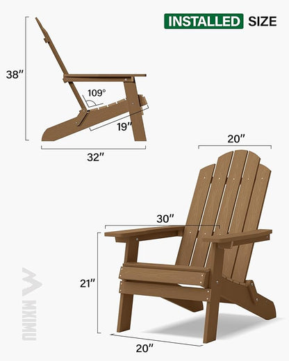 MXIMU Folding Adirondack Chair for Outdoor: Easy to Assemble and Comfortable Adirondack Chairs - All Weather Composite Plastic Chair for Outside Fire Pit Patio Lawn Garden Backyard Use(Teak)