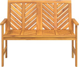 42.9" Solid Acacia Wood Garden Bench Outdoor Chevron Back Small Patio Seating 2 Person Oiled Brown Rustic Style for - Photo 4