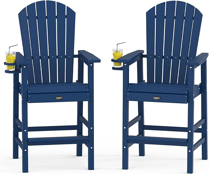 VINGLI Tall Adirondack Chairs Set of 2, All-Weather Plastic Adirondack Chair with Cup Holders - Photo 1