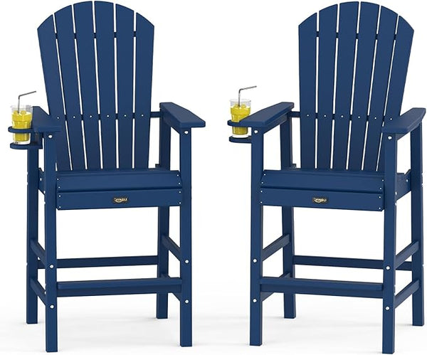 VINGLI Tall Adirondack Chairs Set of 2, All-Weather Plastic Adirondack Chair with Cup Holders - Photo 1