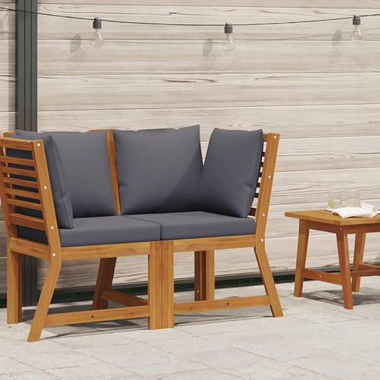 Outdoor Acacia Wood Sectional Corner Sofa with Thick Cushions for Patio Garden Deck Poolside Lounge Seating