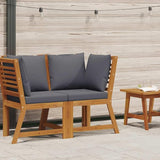 Dark Gray Cushion Sectional Corner Sofa with Solid Acacia Wood Frame for Patio Garden Deck Poolside Outdoor Seating - Photo 2