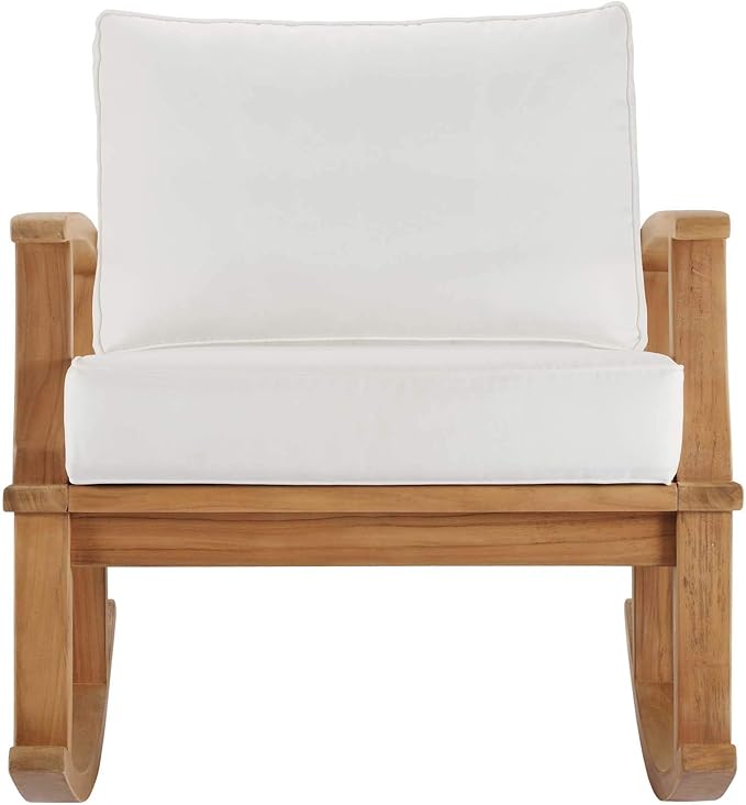 Modway EEI-4177-NAT-WHI Marina Patio Teak Rocking Chair, Natural White