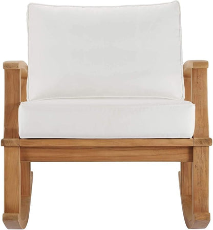 Modway EEI-4177-NAT-WHI Marina Patio Teak Rocking Chair, Natural White