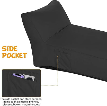 Modern-Depo Outdoor Chaise Lounge Chair, Sunbed UV Resistant Sofa Couch Patio Furniture Waterproof Outside Sunlounge Reclining Sunbathing Bed Comfy Single Chaise Daybed for Garden, Pool, Beach, Black