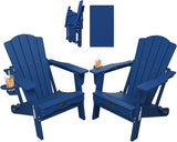 Folding Adirondack Chair Set of 2, HDPE All-Weather Outdoor Chair with Cup Holder, Wooden Textured, Fire Pit Chair - Photo 1