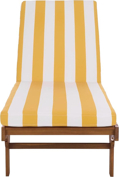 SAFAVIEH Outdoor Patio Furniture Collection - Newport Natural Solid Wood Chaise Lounge Chair with Yellow Stripe Cushion, Adjustable Backrest (PAT7316Y)