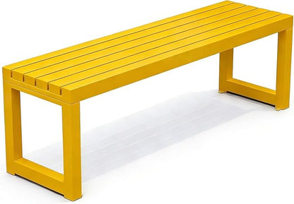 Outdoor Patio Bench Weatherproof Metal Backless Bench 3.3ft 3.9ft 4.9ft 5.9ft 2-Person Seat Porch Seating Metal Bench No Back Garden Bench Front Porch Benches Chair for Yard(Yellow,4.9ft/150cm)