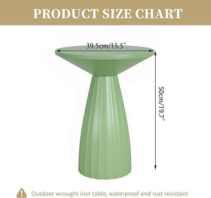 Metal Small Patio Table, Round Outdoor Side Table, Outdoor Accent Patio End Table, for Garden, Pool, Yard, Balcony, Living Room, Deck, Weather Resistant, No Assembly, Green