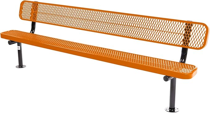 COATEDOUTDOORFURNITURE Coated Outdoor Furniture Heavy-Duty Outdoor Bench Thermoplastic Coated, Expanded Metal, Commercial-Grade Seating, Made in America (Surface with Back, 8 Ft, Orange)