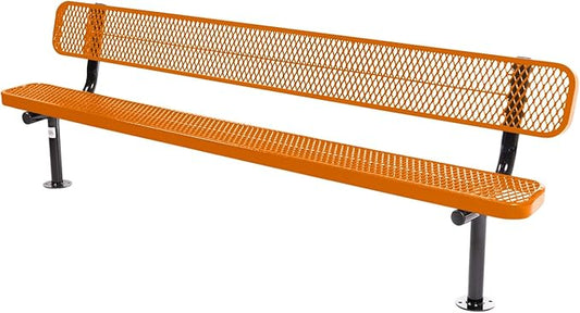 COATEDOUTDOORFURNITURE Coated Outdoor Furniture Heavy-Duty Outdoor Bench Thermoplastic Coated, Expanded Metal, Commercial-Grade Seating, Made in America (Surface with Back, 8 Ft, Orange)