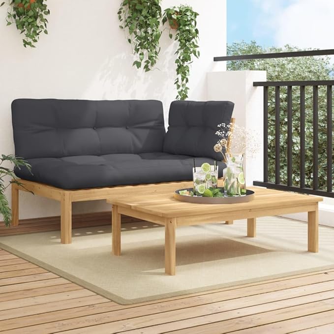 Patio Sofa Set Anthracite Solid Acacia Wood Standard Outdoor Furniture Outdoor Couch Poolside Lounge Furniture Backyard Seating Ensemble for Deck Balcony Patio Garden
