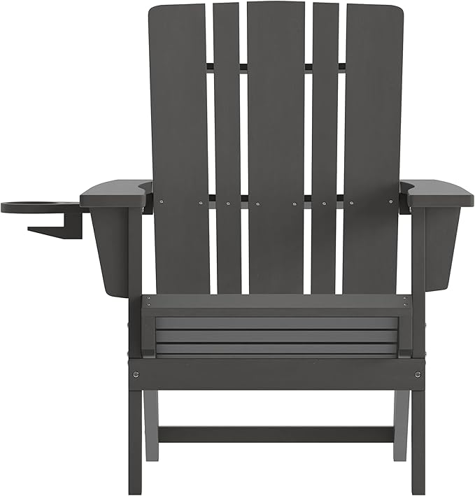 Flash Furniture Halifax Adirondack Chair with Cup Holder, Weather Resistant Poly Resin Adirondack Chair, Gray, Set of 1
