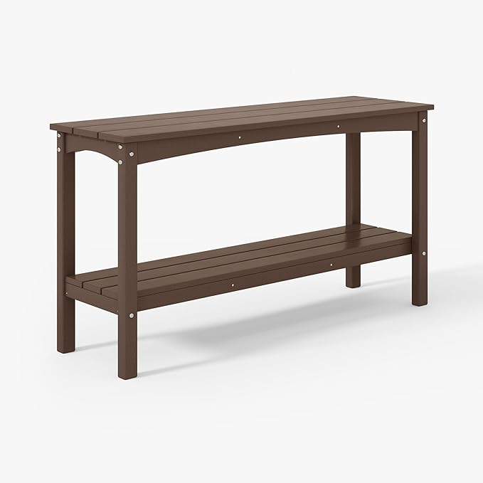WestinTrends Malibu 55" Outdoor Patio HDPE Adirondack 2-Tier Shelf Console Table, Dark Brown - Photo 2