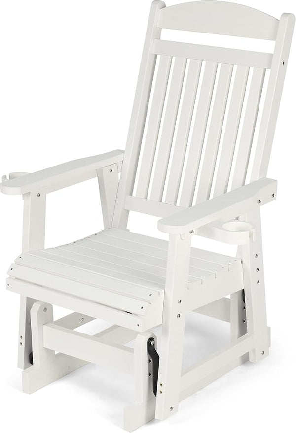 Poly Lumber Patio Glider for One Person, with Cup Holders, High Backrest and Deep Contoured Seat, HIPS Material - Photo 1